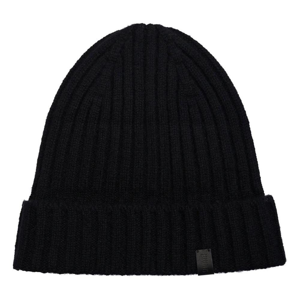 All Saints Ribbed Skull Cap Black Wool Beanie Hat NWOT